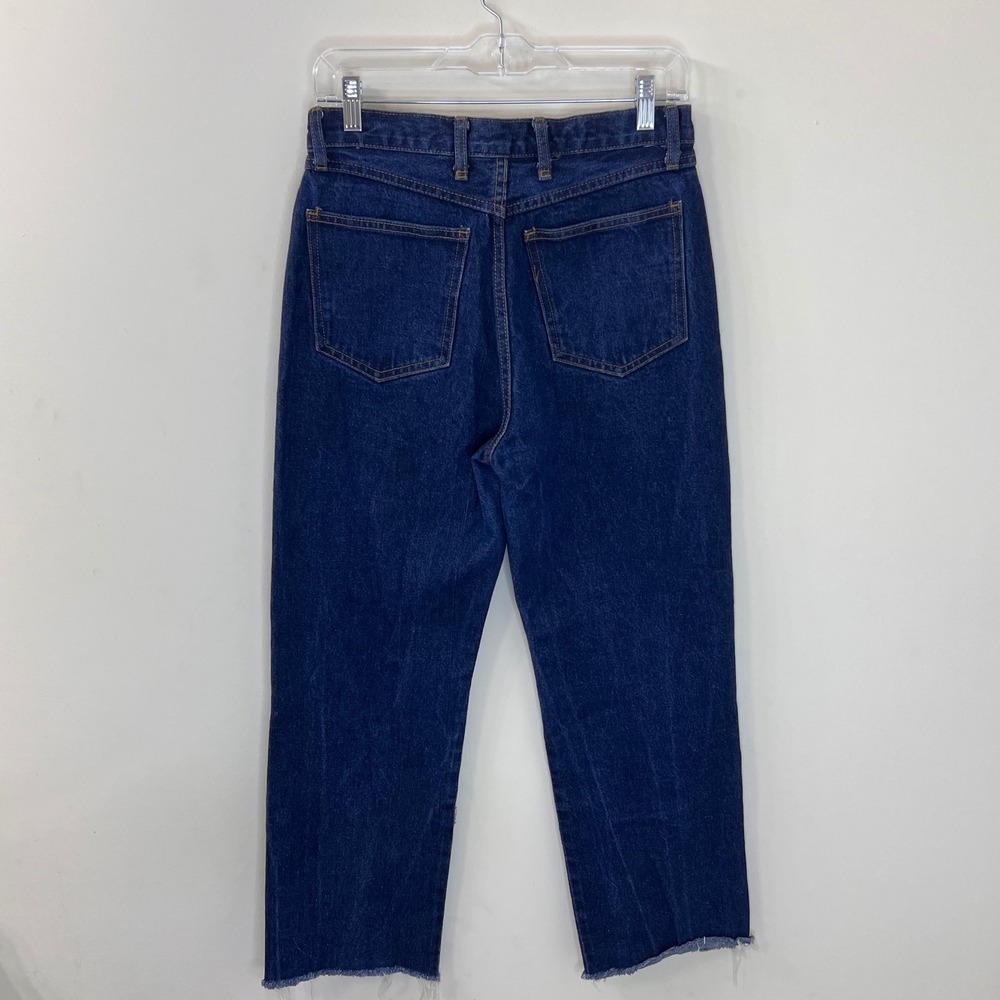J Galt Women's High Rise Straight Leg Raw Hem Dark Wash Denim Jeans Size Large - Picture 2 of 6